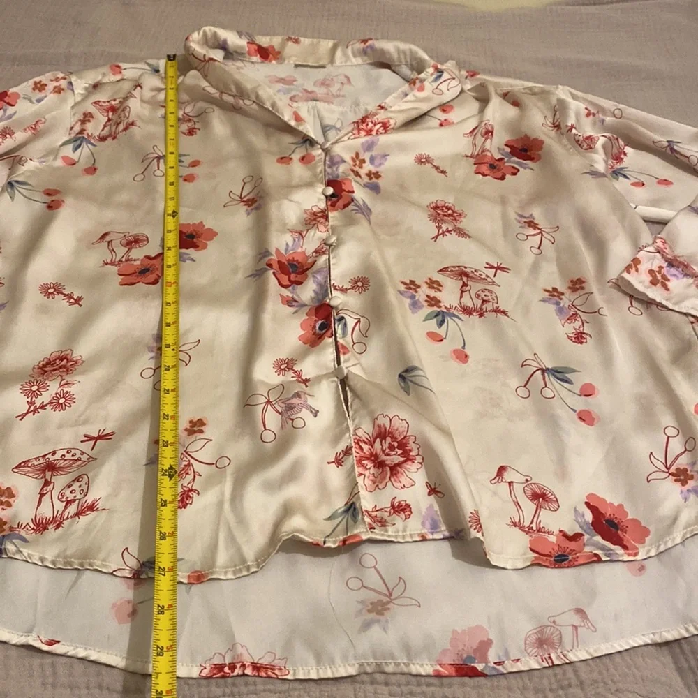 Free People Intimately Floral Pajama Top - Cream and Pink. Size XS